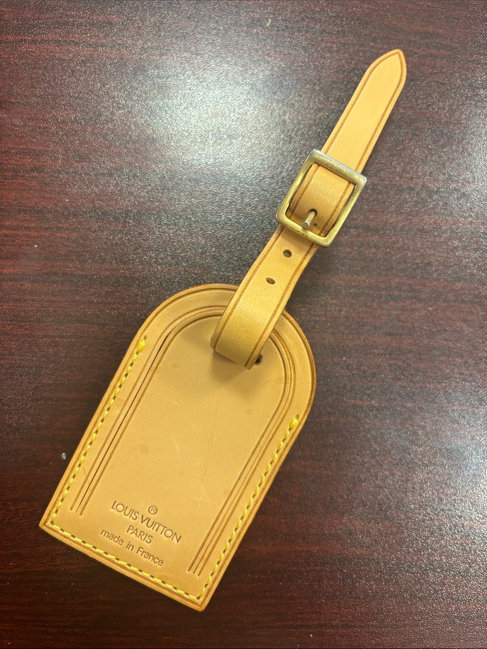 Louis Vuitton Tan Leather Luggage Tag with Buckle Strap
